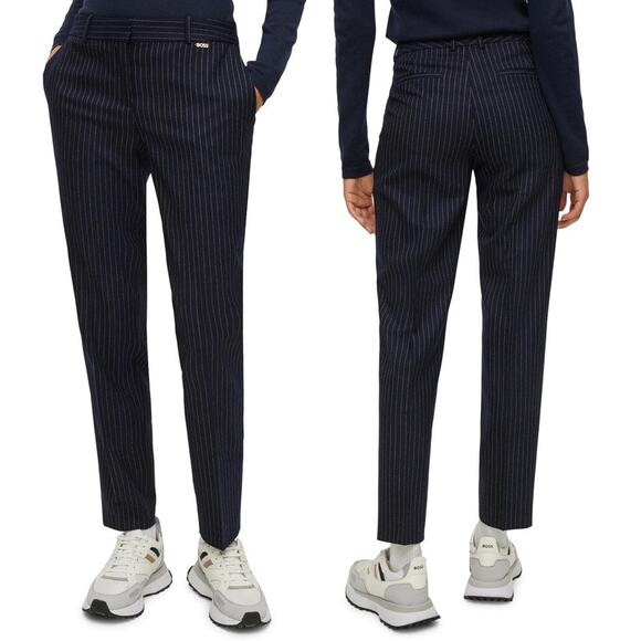 BOSS Hugo Boss Tiluna Navy Pinstripe Wool Trouser Dress Pants Size 4 - Picture 1 of 11